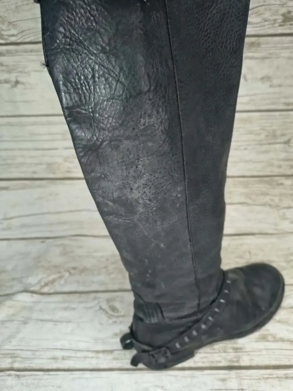 ASH Black Leather Studded Knee High Riding Boots Size 38